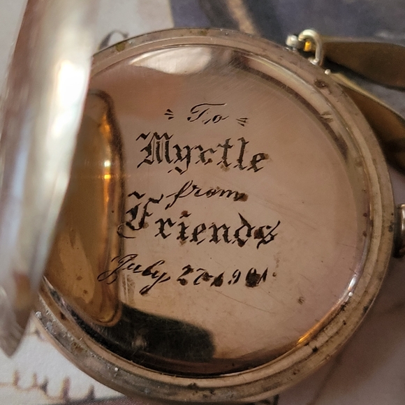 Relisted -Antique locket Myrtle MC 1901 gold watch case necklace Victorian - Picture 4 of 17